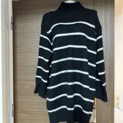 【Ｈ＆Ｍ】黒と白のストライプ タートルネックニットＭサイズ