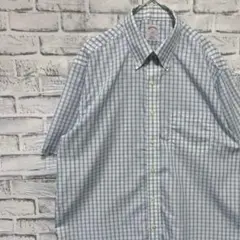 ブルックスブラザーズ半袖シャツ！ブルーホワイトチェックL 0408
