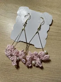 ハンドメイド ピンク 花モチーフ ピアス