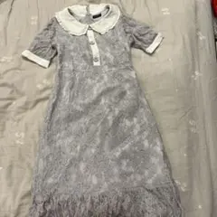 Evelyn グレー レース 半袖 膝丈ワンピース