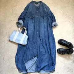 URBAN RESEARCH バンドカラーデニムワンピース FREE　ゆったり