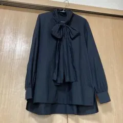 PLST プラステ ワッシャーボウタイブラウス 長袖 ネイビー M - メルカリ