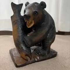 北海道 木彫り熊 鮭 台座銘刻 昭和レトロ