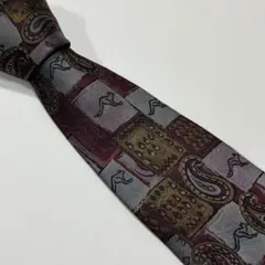 【ネクタイ　カンガルー　ペイズリー　アート　ジャガード　ポリ　古着】