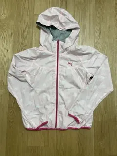 Puma フード付きウィンドブレーカー ピンク・白ドット リバーシブル グレー