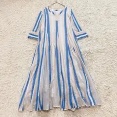 【人気】ヌキテパ ボイルストライプワンピース インド綿 Aライン ロング