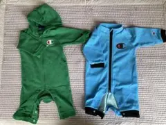 【2枚セット】チャンピオン ロンパース カバーオール 70 グリーン ブルー