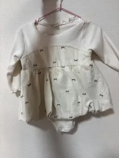 petit main リボン刺繍ロンパースワンピース 80