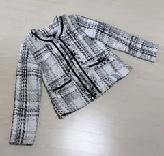 ツイードジャケット ノーカラージャケット　白×黒