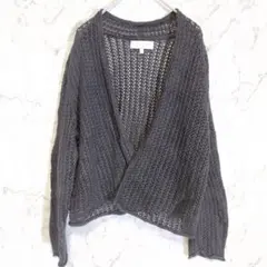 メッシュ 透かし編み カーディガン Ｖネック 長袖 ショート M レディース