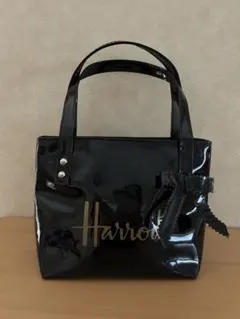 Harrods ハロッズ エナメル　バッグ　ブラック　リボン