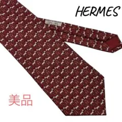 ネクタイ エルメス HERMES ★ ブラウン ホース柄 H柄 シルク100％