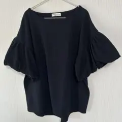 earth music & ecology ブラックフリル袖Tシャツ