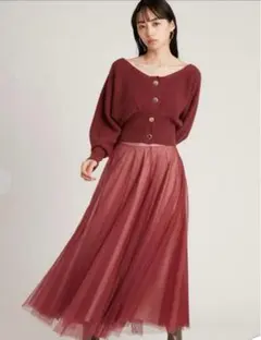 SNIDELチュールコンビクロップドニットワンピース