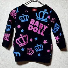 BABYDOLL　90サイズ　黒 総柄 トレーナー　王冠 ロゴ　カジュアル 長袖