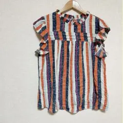 アメリカ古着 ヴィンテージ ストライプ トップス 肩フリル