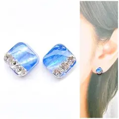 ブルー7mmスクエアピアス/イヤリング　再販　人気