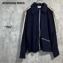 70s WINNING WAYSトラックジャケットMバターイエローサイドライン紺