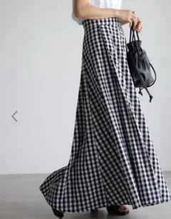 サキシマトウキョウ チェック柄 無地ボリューム フレアロングスカート マキシ