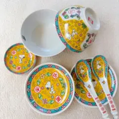 【美品】スヌーピー 飲茶セット ごはん茶碗/取り皿/小皿/レンゲ 食器のサムネイル