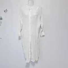 ミズイロインド　バンドカラーシフォンシャツワンピース　長袖　透け感　羽織