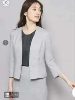 新品　クードシャンス　ノーカラーJKスーツ　36 ライトグレー