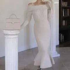 ROYAL PARTY オフショルダーパールニットマーメイドワンピース