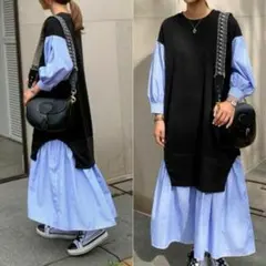 大人気☆バイカラー　セットアップ　ワンピース　ツートン　韓国　ストライプ　XL