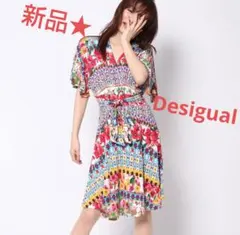 新品 ★Desigual デシグアル　総柄　ワンピース　リゾート　とろみ