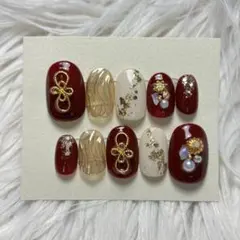 成人式ネイル 前撮りネイル 振袖 赤 ボルドーネイル 和ネイル ネイルチップ