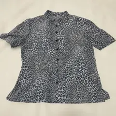 Leilian レリアン ヒョウ柄 半袖シャツ ブラウス ブルー Y2Kのサムネイル