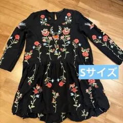 ZARA WOMAN ブラック刺繍チュニック S ザラ　花柄　ブラック　黒のサムネイル
