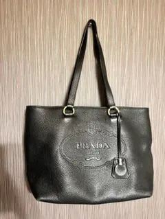 鑑定済 Gカード プラダ ヴィッテロダイノ ハンドバッグ シボ 金ロゴ A4