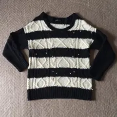INGNI ボーダー柄 ビジュー付きニットセーター