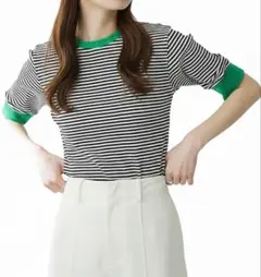 【SENSE OF PLACE】クルーネックリンガーボーダー Tシャツ 5分袖