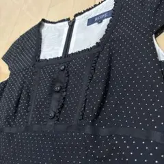 【美品】ROPE 膝丈ワンピース ドット柄 黒のサムネイル