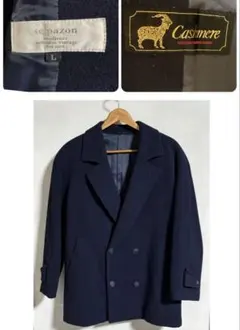 ウール ダブルブレスト ネイビーコート