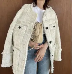 CLANE NO COLOR TWEED JACKET - WHITE