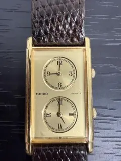 ★レトロSEIKO1E20-5610二連文字盤 腕時計 クォーツゴールドケース★