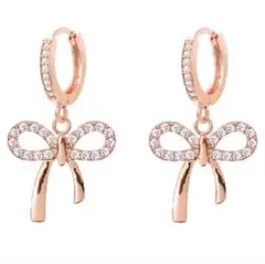 ピアス レディース フープ 18金RGP リボン 最高級ジルコニア k18★