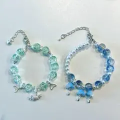 期間限定　ブルー系ビーズブレスレットセット⑫ パール　2個セット