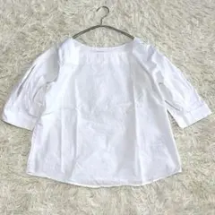 ナラカミーチェ　ストライプアイレットスクエア七分袖ブラウス