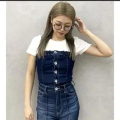 BACKリボンデニムロンパース GYDA