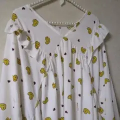 新品未使用 ゆったり ひよこプリント フリル付きルームウェア 長袖 大きいサイズ