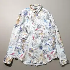 美品 ポールスミス リネンシャツ 長袖 総柄 花 アニマル メンズ M
