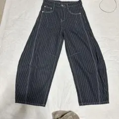 C ダークブルー ストライプ ワイドパンツ 値下げ⭕️