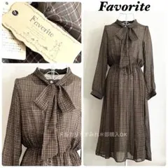フェイバリット ブラウン チェック 長袖 ロング ワンピース ナチュラル シャツ