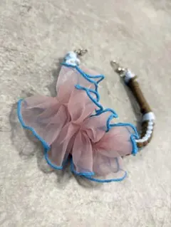 93)短いストラップ　ハンドストラップ　パステルブルー×モカブラウン