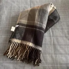 nouerヌエール マフラー グレーベージュチェックストール YAMADAYA
