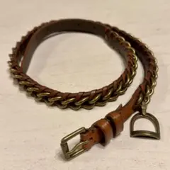 美品　ラルフローレン　レザーメッシュベルト　メタル飾り